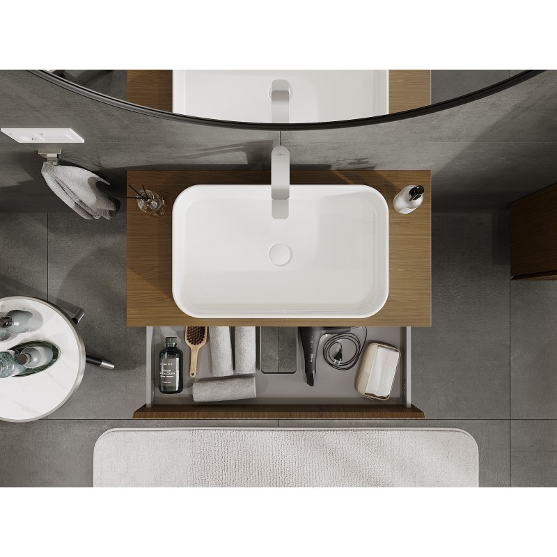 Mexen Rivel dulap baie sub lavoar 90 cm cu blat, 2 sertare, riflat, nuc - 91A20-09047-2-BFFC86