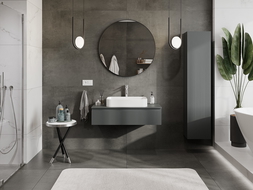 Mexen Rivel 100 cm-es fürdőszoba szekrény mosdóhoz, lappal, 1 fiók, bordázott, matt grafit - 91A20-10023-1-BFC66