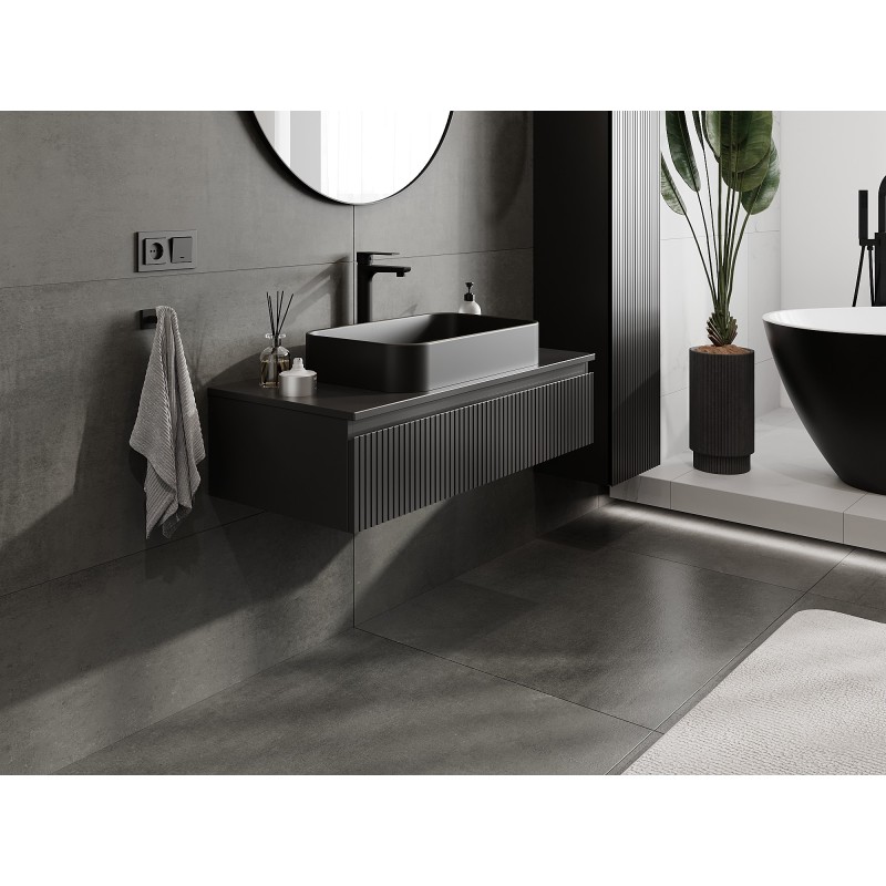 Mexen Rivel dulap de baie sub lavoar 100 cm cu blat, 1 sertar, canelat, negru mat - 91A20-10023-1-BFC71