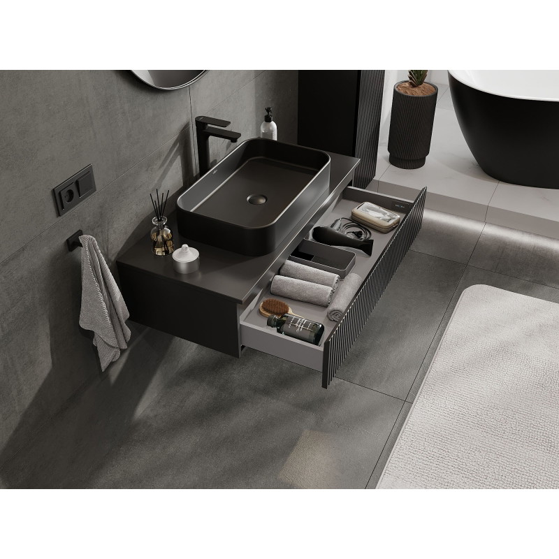Mexen Rivel dulap baie sub chiuvetă 100 cm cu blat, 1 sertar, canelat, negru mat - 91A20-10023-1-BFC71