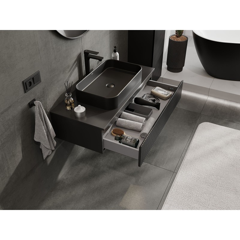 Mexen Rivel dulap de baie sub lavoar 100 cm cu blat, 1 sertar, canelat, negru mat - 91A20-10023-1-BFC71