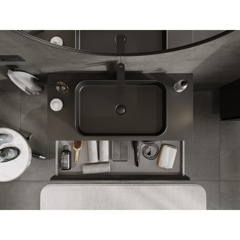 Mexen Rivel dulap de baie sub lavoar 100 cm cu blat, 1 sertar, canelat, negru mat - 91A20-10023-1-BFC71