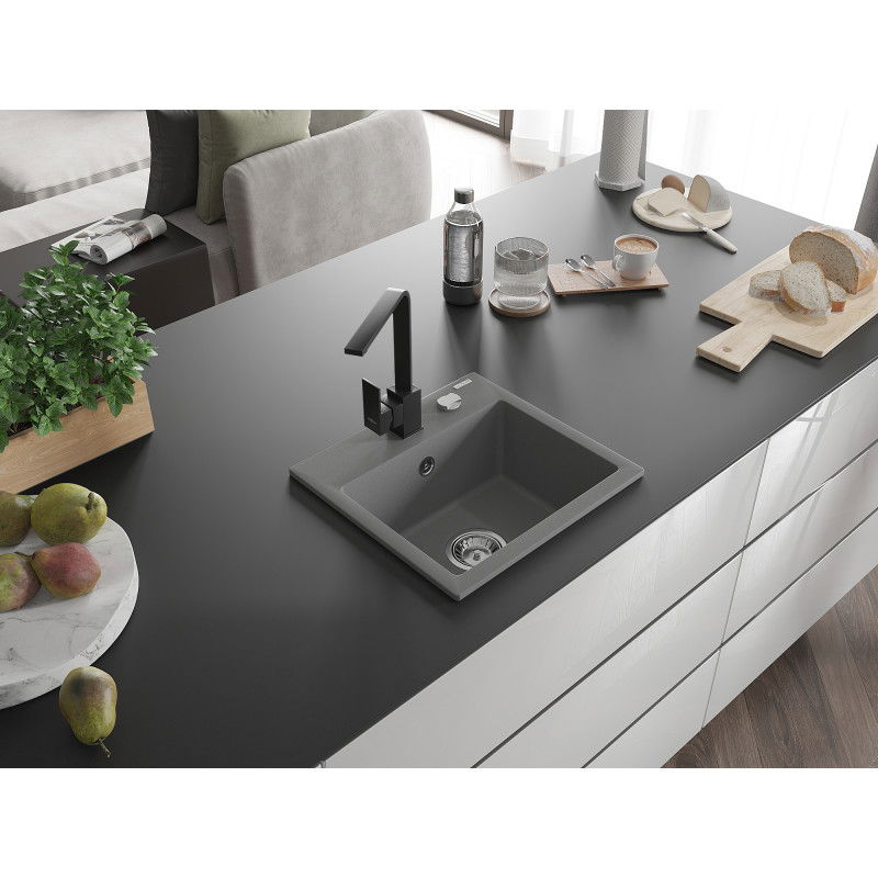 Mexen Milo chiuvetă de granit cu 1 compartiment cu baterie de bucătărie Rita, gri - 6505-71-670300-70