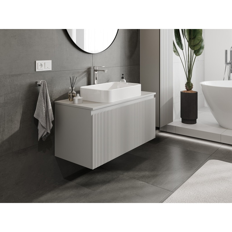 Mexen Rivel dulap baie sub lavoar de 100 cm cu blat, 1 sertar, canelat, gri mat - 91A20-10047-1-BFC62