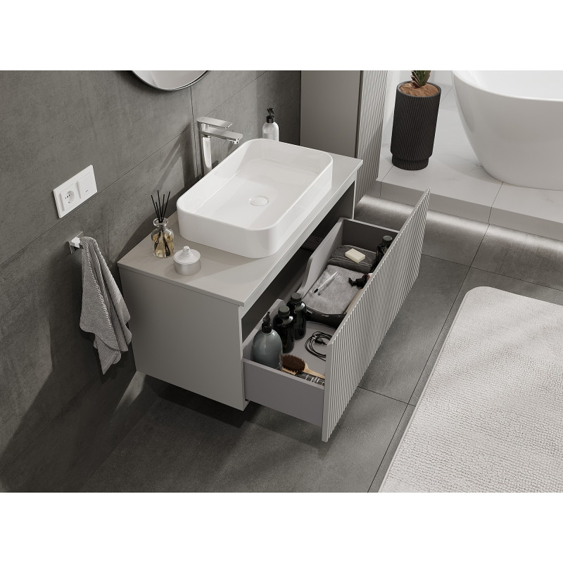 Mexen Rivel dulap baie sub lavoar de 100 cm cu blat, 1 sertar, canelat, gri mat - 91A20-10047-1-BFC62