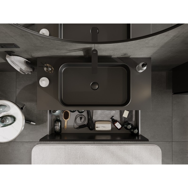 Mexen Rivel dulap baie sub lavoar 100 cm cu blat, 1 sertar, striat, negru mat - 91A20-10047-1-BFC71