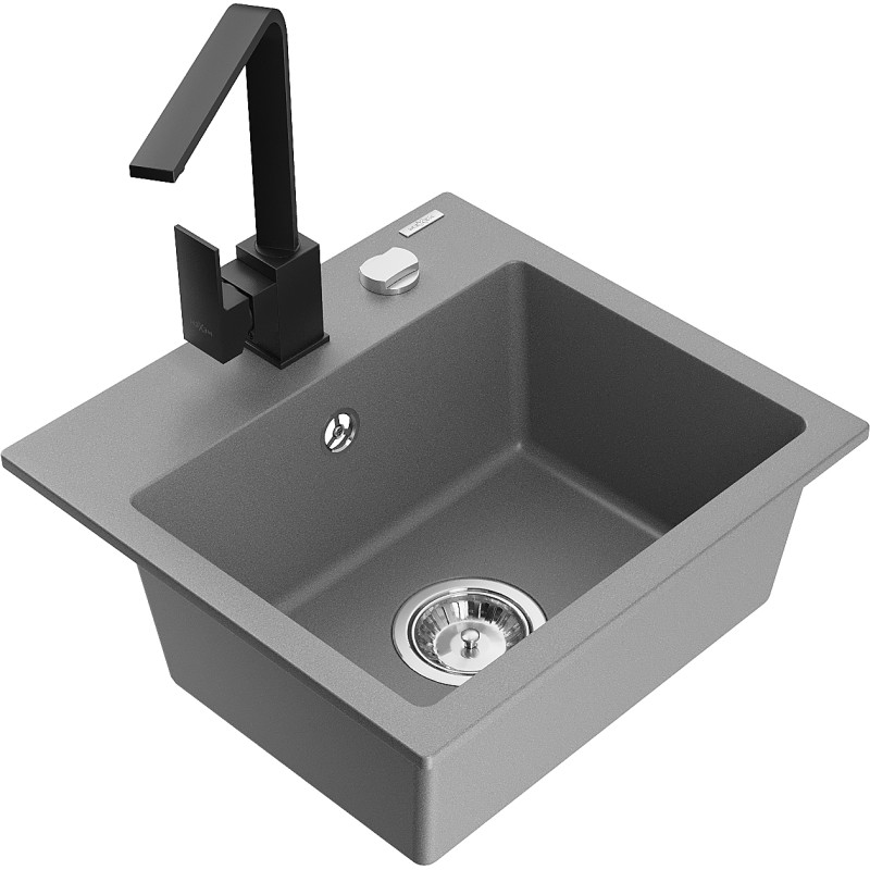 Mexen Milo chiuvetă de bucătărie din granit cu 1 compartiment şi baterie Rita, gri - 6505-71-670300-70