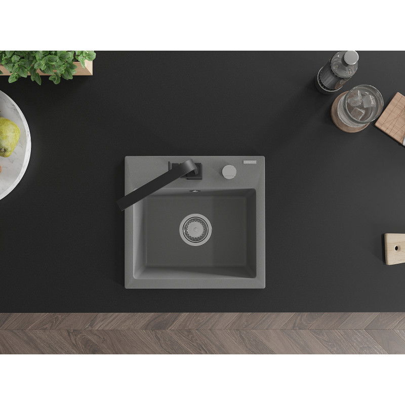 Mexen Milo egykamrás gránit mosogató Rita konyhai csapteleppel, szürke - 6505-71-670300-70