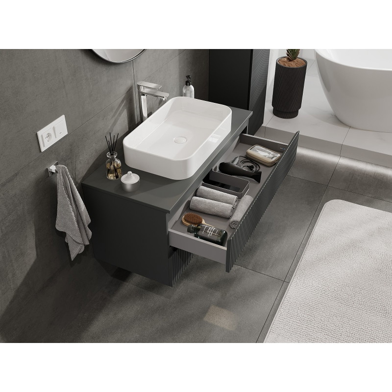 Mexen Rivel dulap baie pentru lavoar 100 cm cu blat, 2 sertare, riflat, grafit mat - 91A20-10047-2-BFFC66