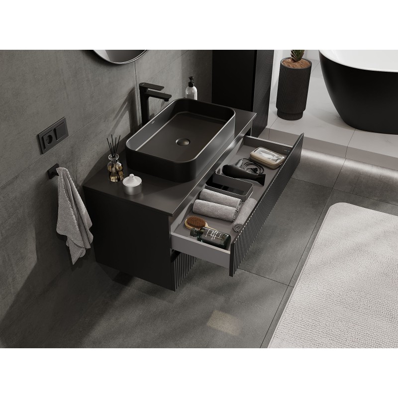 Mexen Rivel dulap baie de 100 cm cu blat, 2 sertare, canelat, negru mat - 91A20-10047-2-BFFC71