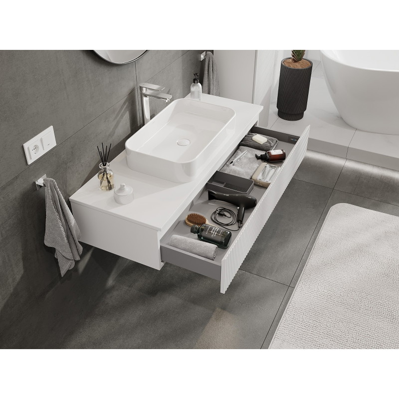 Mexen Rivel dulap baie sub chiuvetă 120 cm cu blat, 1 sertar, cu fațadă profilată, alb mat - 91A20-12023-1-BFC01