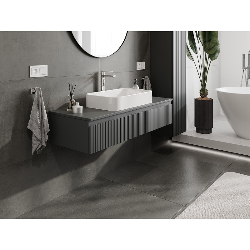 Mexen Rivel dulap de baie sub lavoar 120 cm cu blat, 1 sertar, cu striații, grafit mat - 91A20-12023-1-BFC66