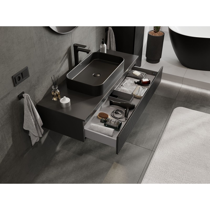 Mexen Rivel dulap baie pentru lavoar 120 cm cu blat, 1 sertar, riflat, negru mat - 91A20-12023-1-BFC71