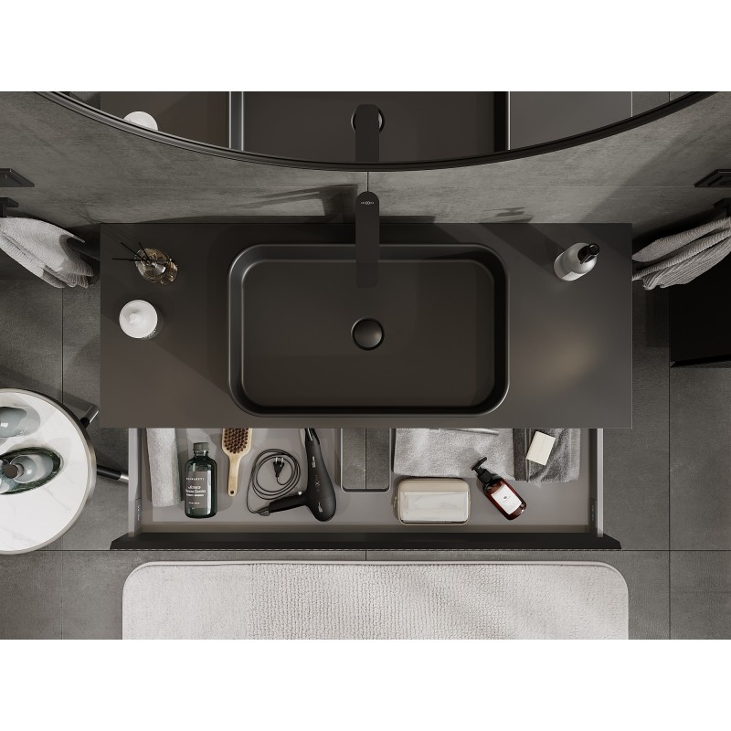 Mexen Rivel dulap baie pentru lavoar 120 cm cu blat, 1 sertar, riflat, negru mat - 91A20-12023-1-BFC71