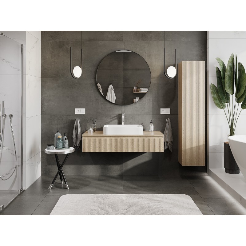 Mexen Rivel dulap baie sub lavoar 120 cm cu blat, 1 sertar, canelat, stejar - 91A20-12023-1-BFC81