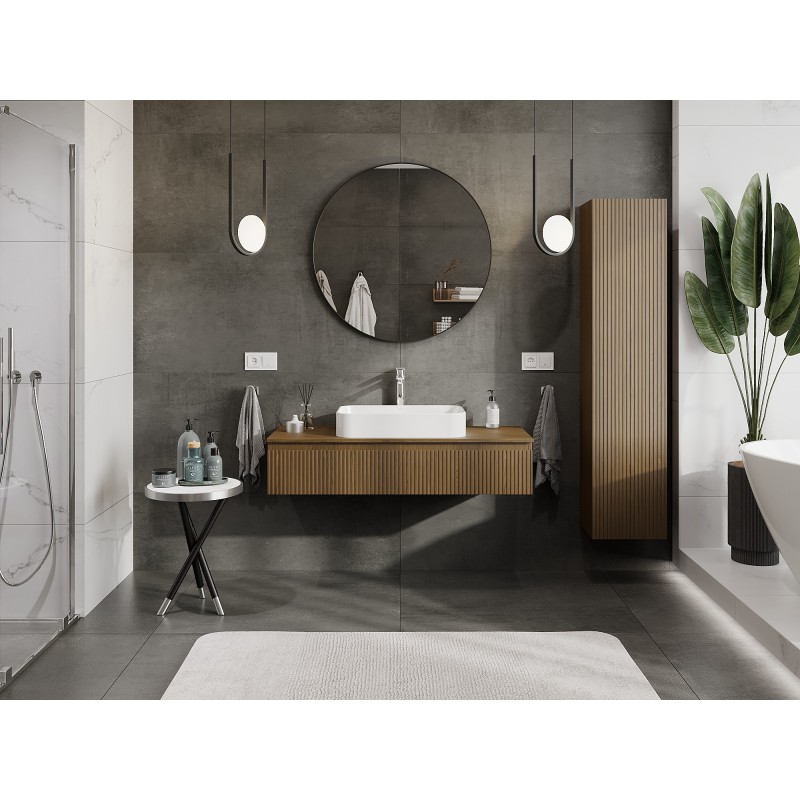 Mexen Rivel dulap lavoar baie 120 cm cu blat, 1 sertar, canelat, nuc - 91A20-12023-1-BFC86