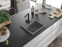 Mexen Milo 1-medencés gránit mosogató Rita konyhai csapteleppel, szürke - 6505-71-670300-70-B