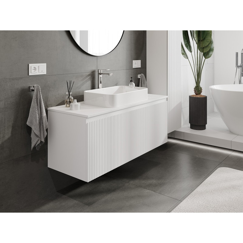 Mexen Rivel 120 cm-es mosdó alatti fürdőszobai szekrény munkapulttal, 1 fiók, rejtett fogantyú, matt fehér