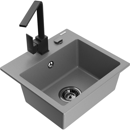 Mexen Milo chiuvetă de granit cu 1 cuvă cu baterie de bucătărie Rita, gri - 6505-71-670300-70-B