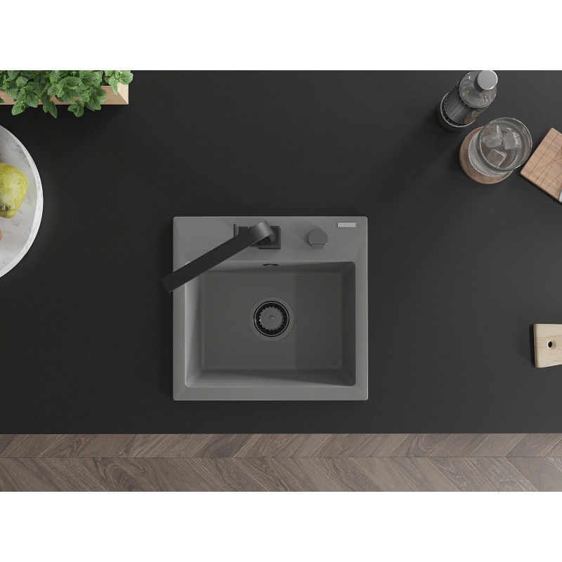 Mexen Milo chiuvetă de granit cu 1 cuvă cu baterie de bucătărie Rita, gri - 6505-71-670300-70-B