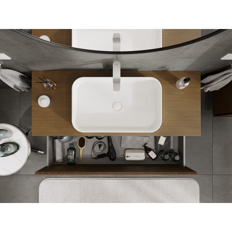 Mexen Rivel fürdőszobai szekrény mosdókagyló alá, 120 cm munkalappal, 1 fiókos, barázdált, dió - 91A20-12047-1-BFC86