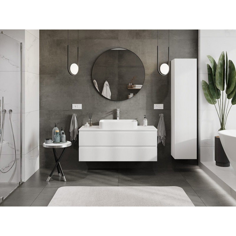 Mexen Rivel dulap baie sub chiuvetă 120 cm cu blat, 2 sertare, cu caneluri, alb mat - 91A20-12047-2-BFFC01
