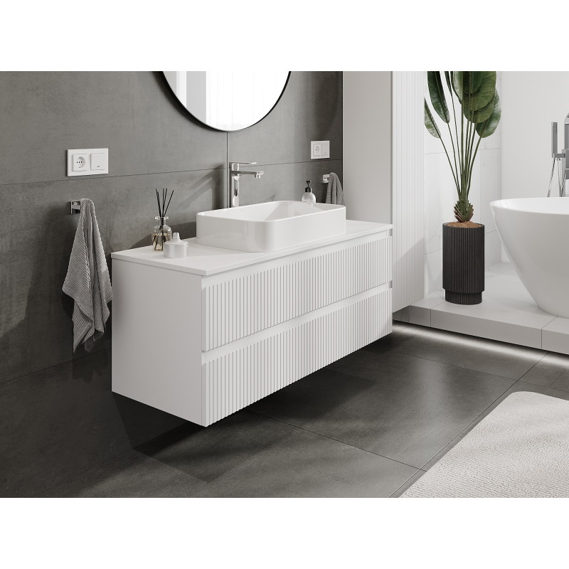 Mexen Rivel dulap baie sub chiuvetă 120 cm cu blat, 2 sertare, cu caneluri, alb mat - 91A20-12047-2-BFFC01