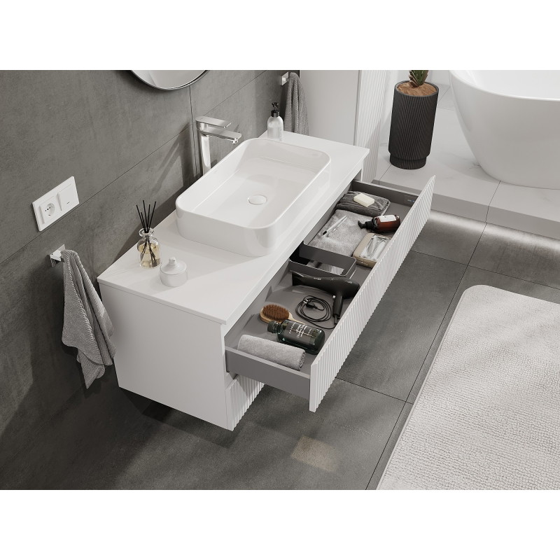 Mexen Rivel dulap baie sub chiuvetă 120 cm cu blat, 2 sertare, cu caneluri, alb mat - 91A20-12047-2-BFFC01
