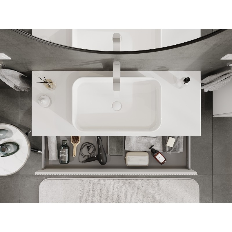 Mexen Rivel 120 cm-es mosdó alatti fürdőszobaszekrény munkalappal, 2 fiókos, barázdált, matt fehér - 91A20-12047-2-BFFC01