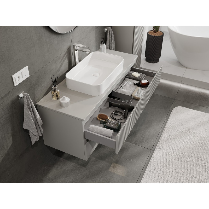 Mexen Rivel dulap de baie sub lavoar 120 cm cu blat, 2 sertare, canelată, gri mat - 91A20-12047-2-BFFC62
