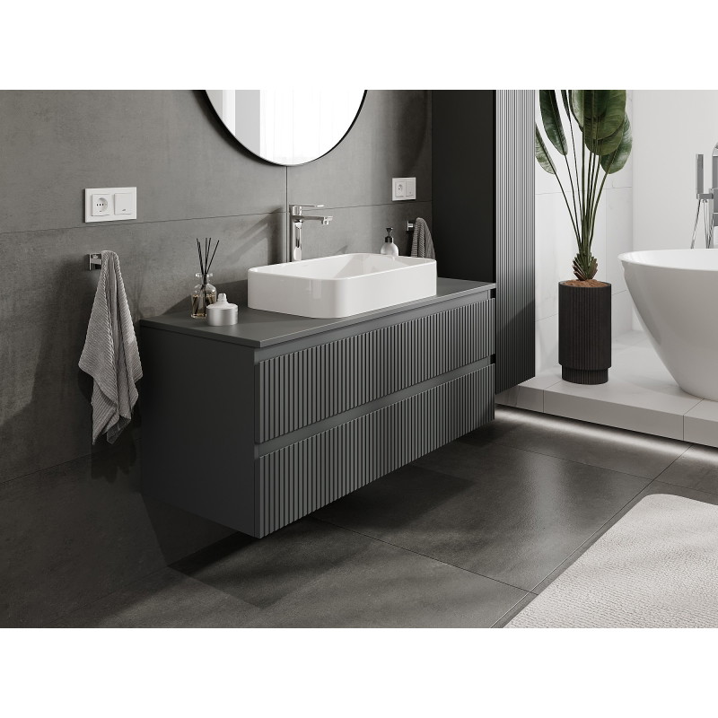 Mexen Rivel dulap baie sub chiuvetă 120 cm cu blat, 2 sertare, fronturi canelate, grafit mat - 91A20-12047-2-BFFC66