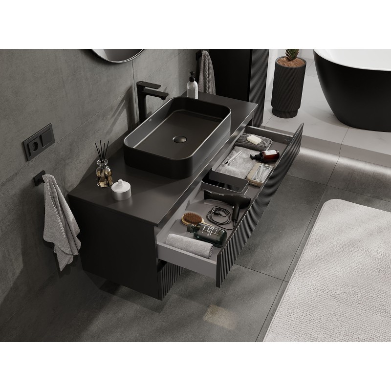 Mexen Rivel dulap pentru baie sub lavoar 120 cm cu blat, 2 sertare, canelat, negru mat - 91A20-12047-2-BFFC71