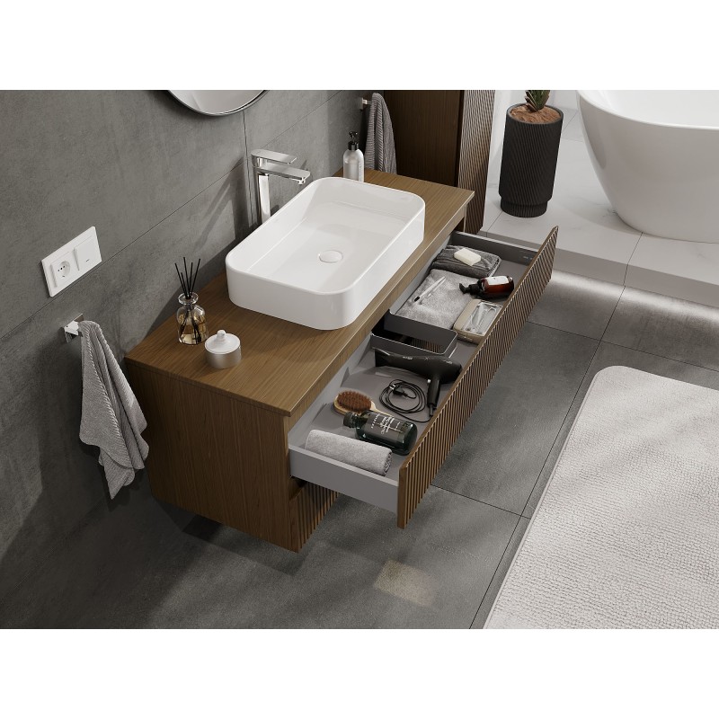 Mexen Rivel dulap de baie sub lavoar 120 cm cu blat, 2 sertare, nervurat, nuc - 91A20-12047-2-BFFC86