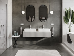 Mexen Rivel 140 cm-es fürdőszobai szekrény mosdó alá, lappal, 1 fiók, bordázott, szürke matt - 91A20-14023-1-BFC62