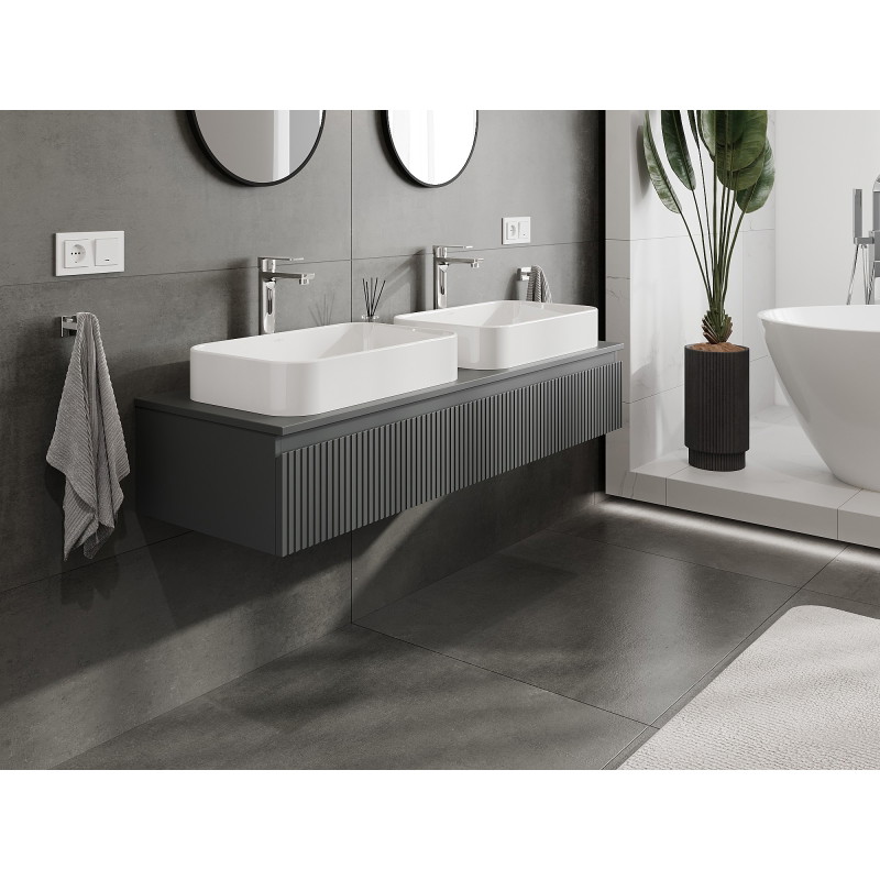 Mexen Rivel dulap de baie sub chiuvetă 140 cm cu blat, 1 sertar, canelat, grafit mat - 91A20-14023-1-BFC66