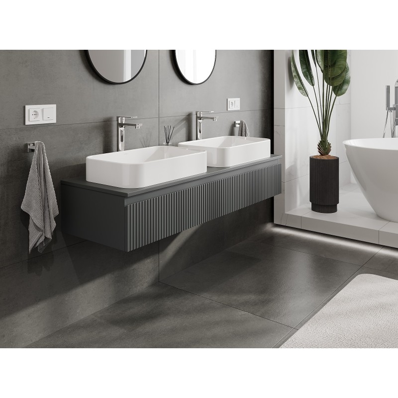 Mexen Rivel fürdőszobai mosdószekrény 140 cm-es munkalappal, 1 fiók, rovátkolt, grafit matt - 91A20-14023-1-BFC66