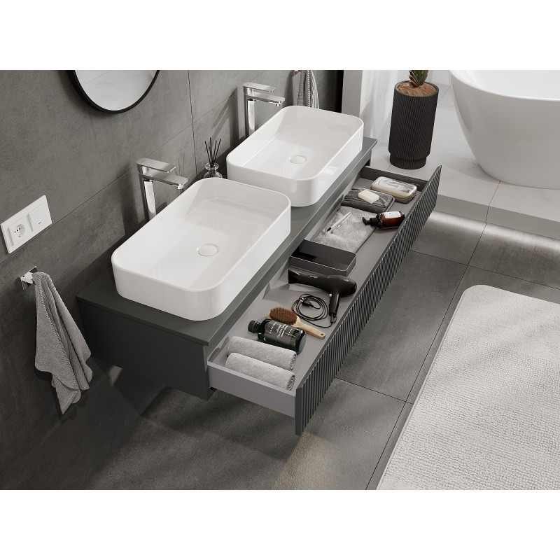 Mexen Rivel dulap de baie sub chiuvetă 140 cm cu blat, 1 sertar, canelat, grafit mat - 91A20-14023-1-BFC66