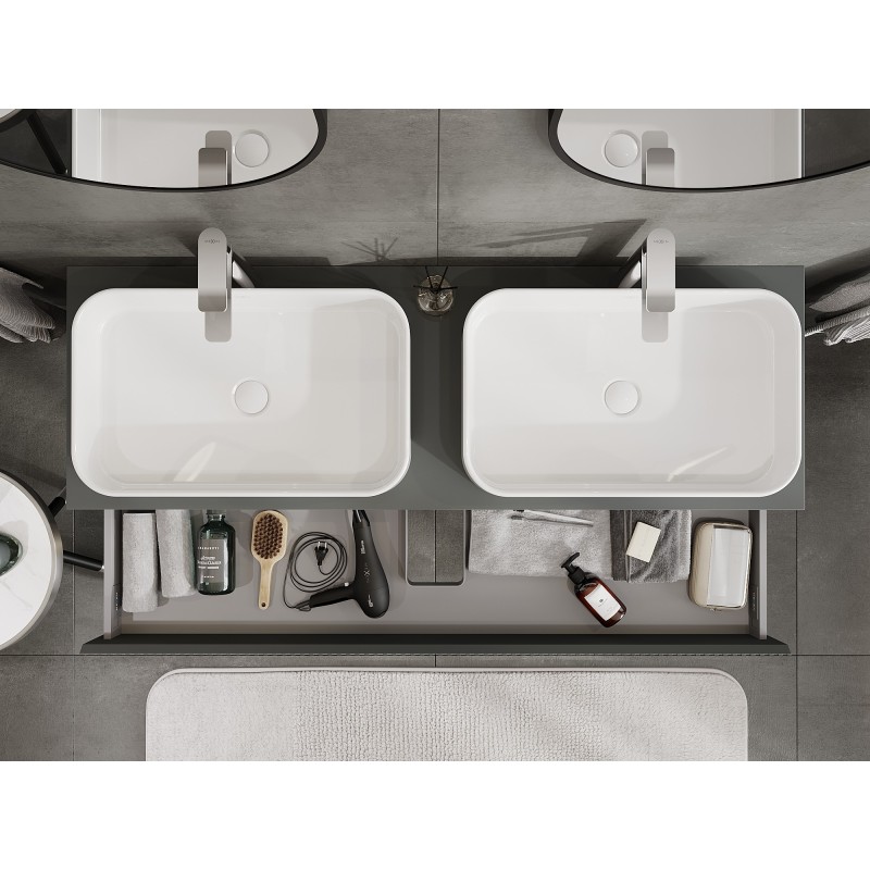 Mexen Rivel fürdőszobai mosdószekrény 140 cm-es munkalappal, 1 fiók, rovátkolt, grafit matt - 91A20-14023-1-BFC66