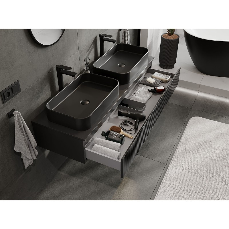 Mexen Rivel dulap baie sub chiuvetă 140 cm cu blat, 1 sertar, frezat, negru mat - 91A20-14023-1-BFC71