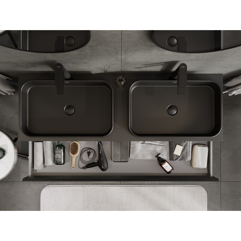 Mexen Rivel dulap baie sub chiuvetă 140 cm cu blat, 1 sertar, frezat, negru mat - 91A20-14023-1-BFC71