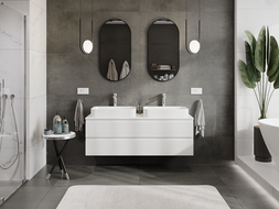 Mexen Rivel fürdőszobai szekrény mosdó alatti 140 cm, lappal, 2 fiók, bordázott, fehér matt - 91A20-14047-2-BFFC01