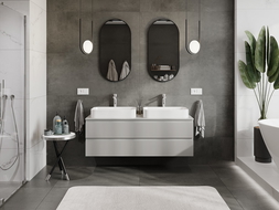 Mexen Rivel dulap baie suspendat 140 cm cu blat, 2 sertare, canelat, gri mat - 91A20-14047-2-BFFC62