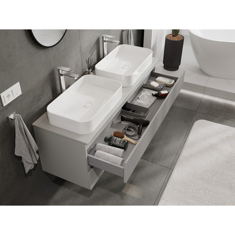 Mexen Rivel fürdőszobai mosdó alatti szekrény 140 cm pulttal, 2 fiókos, bordázott, szürke matt - 91A20-14047-2-BFFC62