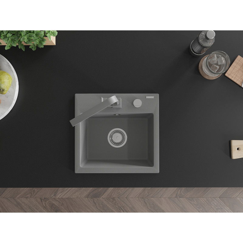 Mexen Milo 1-medencés gránit mosogató Rita konyhai csappal, szürke - 6505-71-670300-71