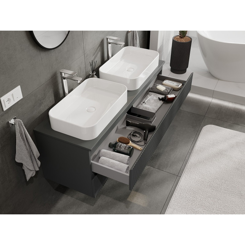 Mexen Rivel dulap baie sub chiuvetă 140 cm cu blat, 2 sertare, canelat, grafit mat - 91A20-14047-2-BFFC66