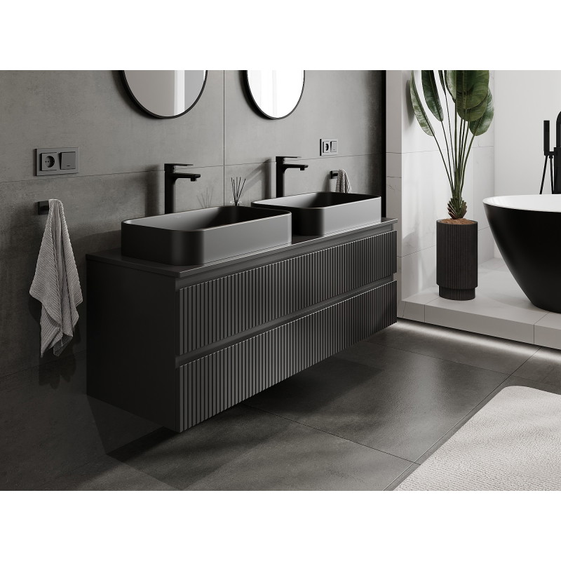 Mexen Rivel dulap pentru baie sub lavoar 140 cm cu blat, 2 sertare, cu rifluri, negru mat - 91A20-14047-2-BFFC71