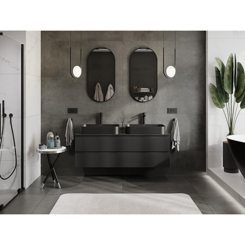 Mexen Rivel dulap pentru baie sub lavoar 140 cm cu blat, 2 sertare, cu rifluri, negru mat - 91A20-14047-2-BFFC71