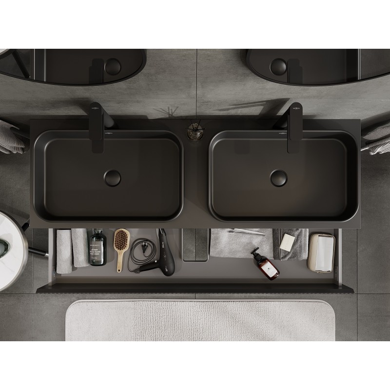 Mexen Rivel dulap de baie sub chiuvetă 140 cm cu blat, 2 sertare, canelat, negru mat - 91A20-14047-2-BFFC71