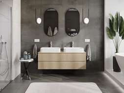 Mexen Rivel 140 cm-es fürdőszobai szekrény mosdó alá, munkalappal, 2 fiókkal, bordázott, tölgy - 91A20-14047-2-BFFC81