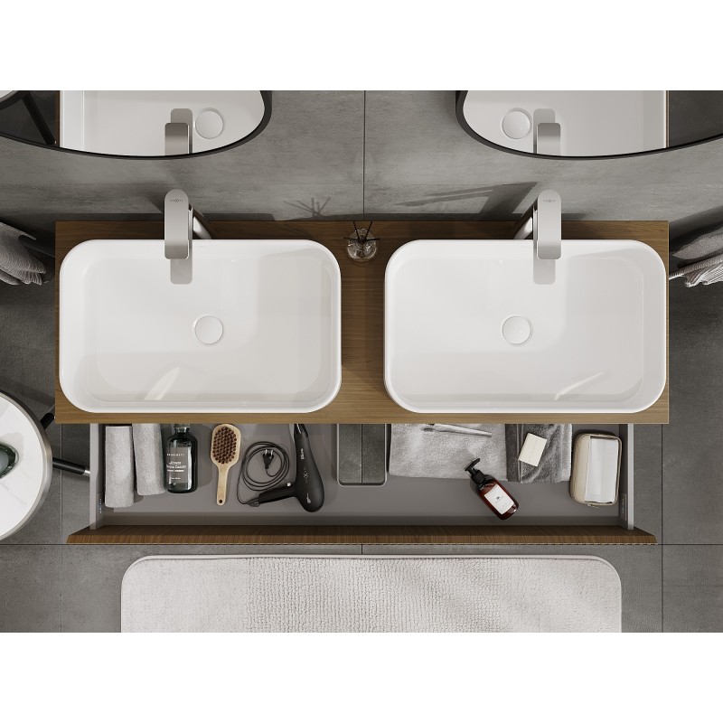 Mexen Rivel dulap baie sub chiuvetă 140 cm cu blat, 2 sertare, canelat, nuc - 91A20-14047-2-BFFC86